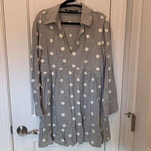 Zara gray Pompom mini dress. Size large